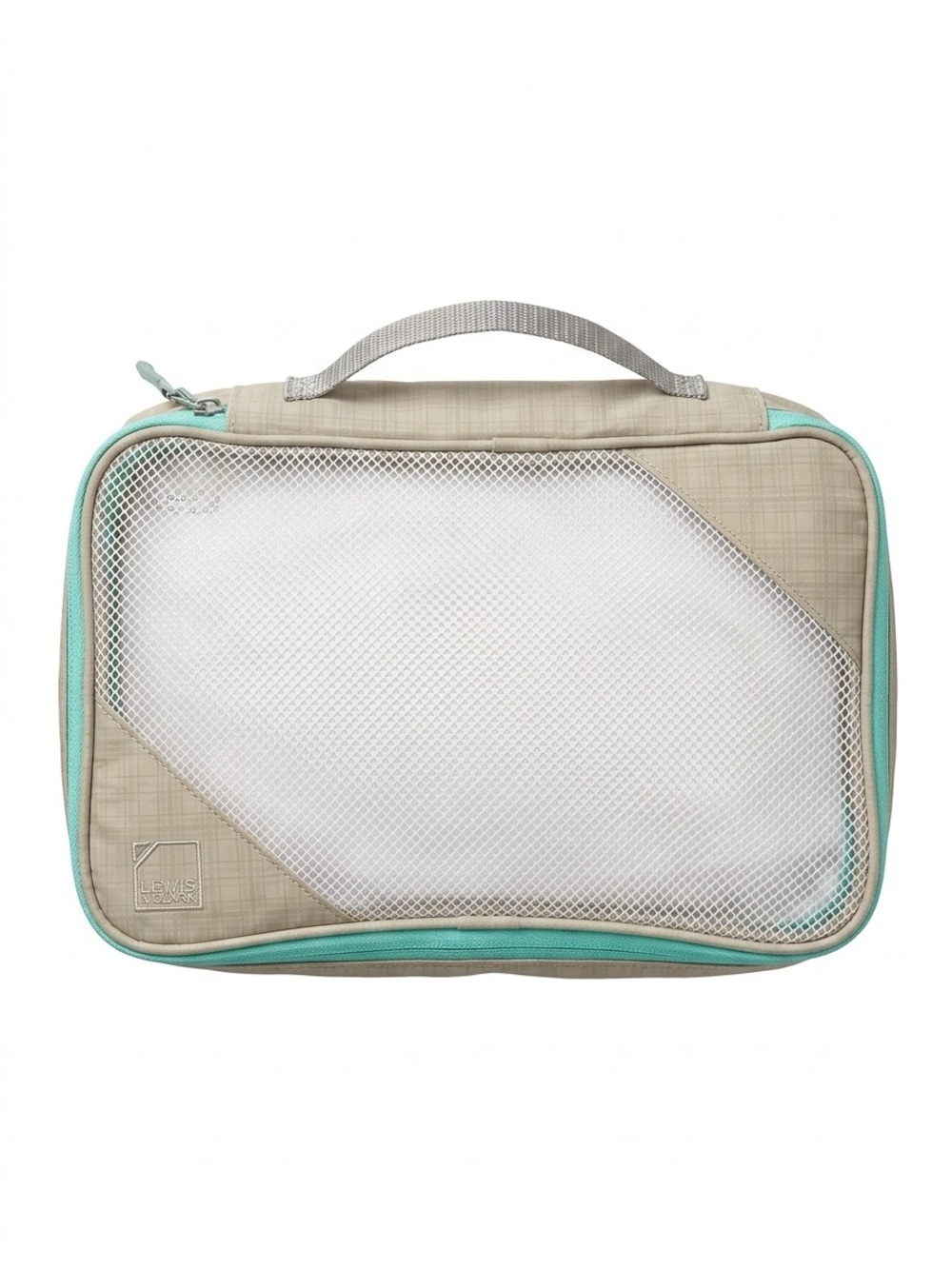 Lewis N. Clark Mesh Packing Cube Travel Organizer Beige/Aqua Medium 13”× 9”x 3”